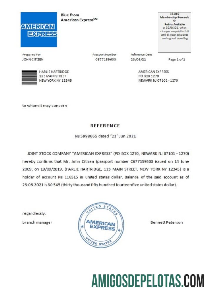 Referência American Express dos EUA exemplo